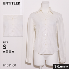 ★美品★ UNTITLED アンタイトル トップス　シャツ　長袖　スキッパー　シンプル　ベーシック　綿混 　ホワイト　 【H1081-00】 送料無料　古着　レディース