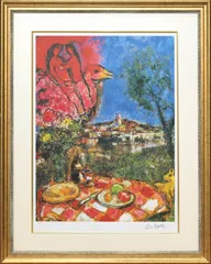 真作保証】マルク・シャガール「私の街」木版画にコラージュ・手彩色