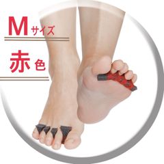 足指マッサージ楽々 Msize赤　冷え性 足指 マッサージ 血行促進 リンパ 足ツボ 指圧 外反母趾 むくみ 歩き方改善 足指広げる 5本指ソックス セパレーター サポーター 更年期 介護 水虫 足のにおい 消臭 ムレ防止 フットケア ケガ予防 トレーニング