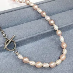 淡水パール チェーン ミックス ネックレス 45cm 淡水真珠 白 ピンク ラベンダー 本真珠 一連 サージカルステンレス レディース カジュアル ジュエリー【新品】