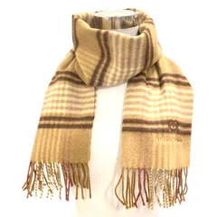 ミラショーン mila schon マフラー ストール ウール カシミヤ混 チェック フリンジ ロゴ刺繍 ベージュ 茶 ブラウン