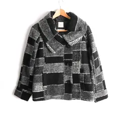 ビームスライツ ビックカラージャケット ショートコート ウール混 アウター レディース 38サイズ ブラック×グレー BEAMS LIGHTS 【中古】