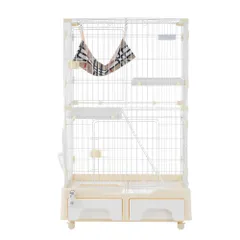 全新品 猫 ケージ キャットケージ 2段 猫トイレ付 キャスター付 ハンモック付 猫ゲージ おしゃれ キャットハウス ネコ ハウス 多段 留守番 保護 脱走防止 多頭飼い 多頭 スチールのサムネイル