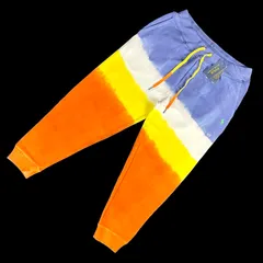 POLO RALPH LAUREN ポロ ラルフローレン 後染め タイダイ ワンポイント ポニー刺繍 ワイド ルーズ フィット テーパード スウェットパンツ 青 ブルー 白 ホワイト 黄色 イエロー オレンジ アメリカントラッド アイビーファッション ブランド