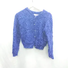 ◇ ⊇ RAY CASSIN レイカズン パール 長袖 シャギーニットカーディガン サイズF ブルー レディース E  【1501230008808】