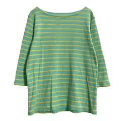 L.L.Bean ニット カットソー レディース M グリーン イエロー エルエルビーン ボートネック 七分袖 古着卸 アメリカ仕入 a701-5196