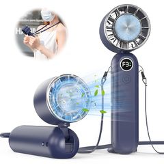 ハンディファン 冷却プレート付き 携帯扇風機 冷感 手持ち扇風機 ミニファン 長時間稼働 3段階風力調節 USB充電式 熱中症対策 小型 軽量 卓上 首掛け ストラップ付属 金属カラビナ付き ネイビー