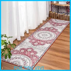 【人気商品】DECOMALL キッチンマット 240 洗える 廊下 マット カーペット ペルシャ風 60x240CM 台所マット おしゃれ オールシーズン 軽量 滑り止め 花柄 防ダニ 防虫 防臭 レッド 床暖房対応