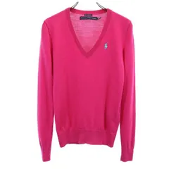 ラルフローレン スポーツ ウール100％ Vネック ニット XS ピンク RALPH LAUREN SPORT 長袖セーター ロゴ刺繍 レディース 【中古】  【231009】