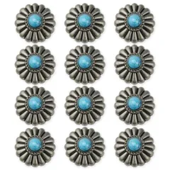 新品 コンチョ ボタン ターコイズ 12個セット 小菊 ミニフラワー 17mm ネジ 付き レザー クラフト 財布 バッグ (グレー)