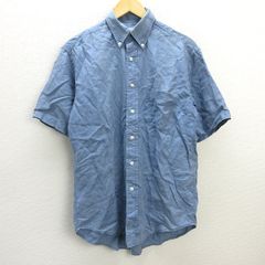 Q■ブルックスブラザーズ/Brooks Brothers ALL LINENボタンダウン半袖シャツ■紺【メンズS】MENS/134【中古】