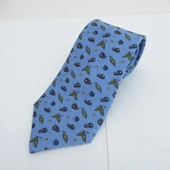 #apzt エルメス HERMES ネクタイ 青系 シルク 総柄 てんとう虫 昆虫 フランス製 美品 メンズ [916292]