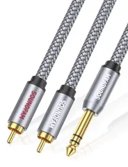 【迅速発送】6.35mm to 2RCAケーブル SOUNDFAM オーディオ変換ケーブル RCA/ピンプラグ×2(赤.白) - 6.3mm ステレオ標準プラグ TRS ステレオオーディオ 相互接続ケーブル スピーカー/オーディオミキサー用 グレー(6.35m