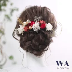 \\\ 再入荷 ///  髪飾り【レッド】ドライフラワー ブライダル ウェディング 成人式 K-4