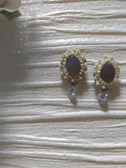 天然石 キュービックジルコニア 淡水パール 刺繍ピアス/イヤリング