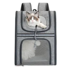 犬 猫 リュック ペットキャリーバッグ 大容量 前抱き 弾力縄付き 飛ぶ防止 通気性 両手解放 中型 小型犬/猫兼用 人間工学 持ち運びやすい お出かけ用 旅行 通院 グレー