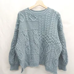 ◇ ⊇ Ungrid アングリッド スリット入り 長袖 パッチワークケーブルニット サイズＦ ライトブルー レディース E  【1412260032285】