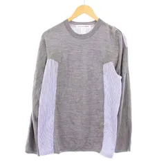 コムデギャルソンシャツ COMME des GARCONS SHIRT fully fashioned knit gauge 14 shirt fabric docking ドッキングニット カットソー 長袖 ストライプ M グレー ブルー S28502のサムネイル
