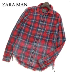 ZARA MAN ザラ マン 通年 ウォッシュ加工★ カットオフ 長袖 ワーク デニム チェック シャツ Sz.S　メンズ