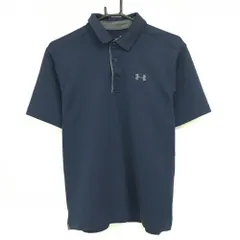 ★特価★アンダーアーマー 半袖ポロシャツ ネイビー ボーダー織生地 ロゴプリント メンズ MD/M/M ゴルフウェア UNDER ARMOUR
