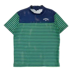 サイズ：L CALLAWAY キャロウェイ  モックネック半袖Tシャツ メッシュ ボーダー柄 ネイビー系 [240101410352] ゴルフウェア メンズ ストスト