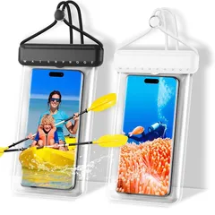 スマホ 防水ケース 【新登場 & 2枚セット】 IPX8完全防水 指紋認証/Face ID認証対応 高透過率 水中撮影 防水 ケース お風呂 山登り 海水浴 釣り 水泳など適用 タッチ快適 iPhone/Android 7.2インチ以下全機種対応(ブラック