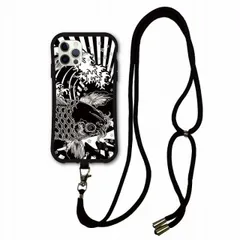 [iPhone16 Pro Max] iPhone13 Pro i-coronケース スマホショルダー付 アイフォン 15 Pro 15 Plus 14 13 12 11 スマホケース ショルダー タイプ 背面保護 耐衝撃 日章旗 鯉 カープ ブラック