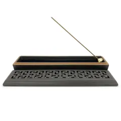 【特価商品】おしゃれなお香立 陶器製 香皿】(ダークブラウン) 難燃綿付き 横置き香炉【真鍮製香立付き 線香皿 お香置き 香炉 線香立て お香立て 【累計1万本突破】蘭香堂