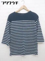 ◇ nano universe ナノ ユニバース ボーダー 七分袖 Tシャツ カットソー サイズM ネイビー ホワイト系 レディース  【1110070013585】