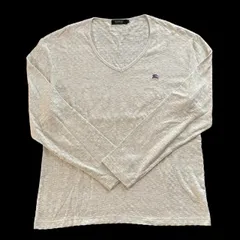 BURBERRY バーバリーブラックレーベル Ｖネック長袖シャツ グレー ワンポイント 総柄 メンズ サイズ3 Lサイズ