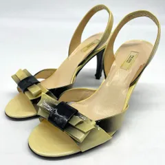 PRADA プラダ サンダル ハイヒール リボン グラデーション パテントレザー 黄 黒 22cm
