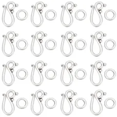 【数量限定】クラスプ エンドパーツ 金属パーツ 紐留め ブレスレット ジュエリー フック＆アイ・クラスプ 接続 パーツ 約40セット/箱 DIY用 12x20.5mm チベットシルバー PandaHall DIY資材 ハンドメイド PH アクセサリーパーツ ク