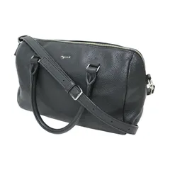 agnes b. アニエスベー バッグ ブラック 黒 / カウレザー 2WAY ボストン バッグ / ショルダーバッグ ハンドバッグ メタルロゴ 肩掛け 斜め掛け / ブランド カバン【レディース】【中古】