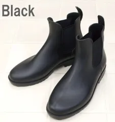 レディースレインブーツ　婦人用レインブーツ　ブラック Mサイズ：23.5-24.0cm　雨を防げるPVC素材　サイドゴアのレインシューズ（ゴムを織り込んだ伸縮性のあるサイド生地）梅雨用　雨用レインブーツ