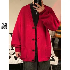 [M]春秋コーデ メンズ 服 シンプル ファッション オシャレ 大人 かっこいい 大きいサイズ ストリート 紳士服 セーター 長袖 カジュアル Vネックカーディガン 赤