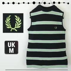 フレッドペリー FRED PERRY★鹿の子ボーダー★ノースリーブTシャツ★クルーネック★海外モデル★UKメンズM  2405M047