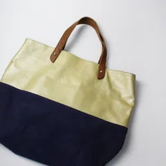 NOJESS ノジェス レザーXキャンバス 切替 トートバッグ /ゴールド ネイビー TOTE BAG レザーハンドル【2400013247573】のサムネイル