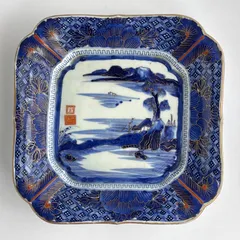 骨董　古伊万里　明治　ベロ藍　長角皿　5客セット 骨董 古伊万里 明治 ベロ藍 長角皿 5客セット