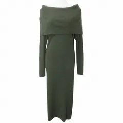 エストネーション ESTNATION 2WAY リブニットワンピース ロング 長袖 オフショルダー ドレープネック ウール カーキ 38 M相当 X