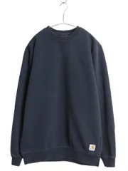 【お得なクーポン配布中!】 US企画 カーハート ワンポイント スウェット メンズ M 古着 ワーク 前V スエット トレーナー ミドルウェイト 裏起毛 無地 クルーネック 紺