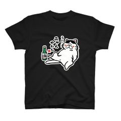 猫イラストTシャツ前面「ニャんやねん（ハチワレ）」 / Printstar 綿100%　5.6オンスヘビーウェイトTシャツ（005ブラック）
