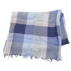 ブルーレーベルクレストブリッジ BLUE LABEL CRESTBRIDGE チェック ストール マフラー 大判 フリンジ 薄手 ブルー系 レディース STK Xのサムネイル