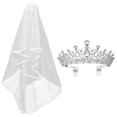 【在庫セール】ブライダル ヘッドドレス 結婚式 ウェディングベール ヘアアクセサリー ティアラ 花嫁ベール 髪飾り 王冠 プレゼント Frcolor 2点セット