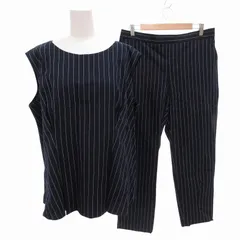 23区 オンワード樫山 タグ付き セットアップ カジュアル カットソー パンツ スラックス ストライプ バイカラー 46 48 紺 ネイビー 白 ホワイト /FF