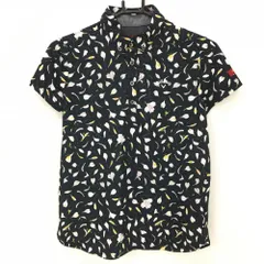★特価★【超美品】キャロウェイ レッドレーベル 半袖ポロシャツ 黒×白 花びら柄 ボタンダウン レディース M ゴルフウェア Callaway