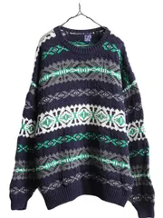 【お得なクーポン配布中!】 90s OLD GAP フェアアイル 総柄 コットン ニット セーター XL 紺