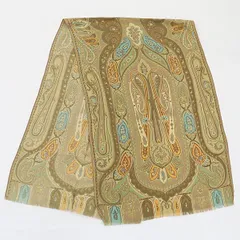 美品 エトロ ペイズリー柄 ウール70％ シルク30％ カーキ スカーフ OWD 2000000 NSK