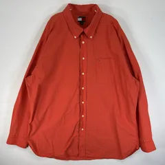古着 90's/90年代 トミーヒルフィガー TOMMY HILFIGER 長袖シャツ ロゴ 刺繍 大きいサイズ ボタンダウン XXL  オレンジ チェック メンズ