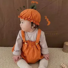 ハロウィン かぼちゃ 衣装 子供 ロンパース 2点セット 女の子 男の子 コスプレ 衣装 パーティー おしゃれ 赤ちゃん カンガルー ベビー ベビー服 キッズ カバーオール かわいい rN7N752