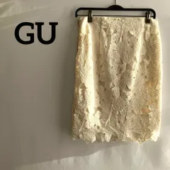 GUジーユー白ホワイト総レーススカート膝丈上品高級感かわいい花柄L